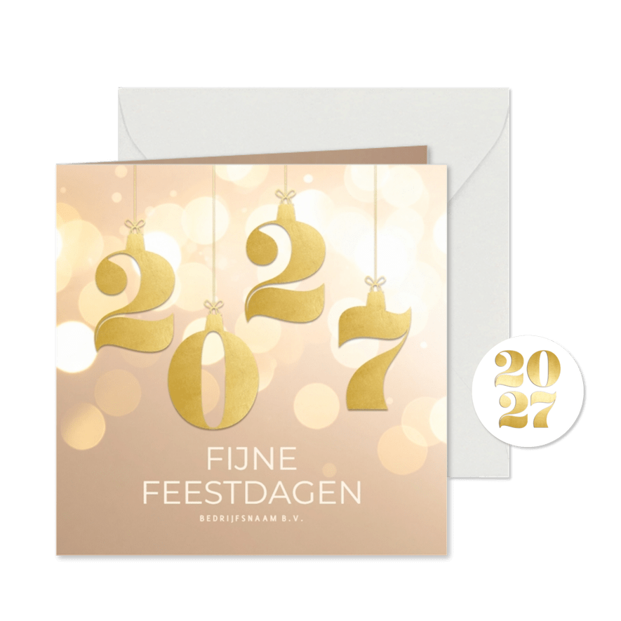 Stijlvol beige zakelijk kerstkaartje 2027 goud - Kaartimpressie