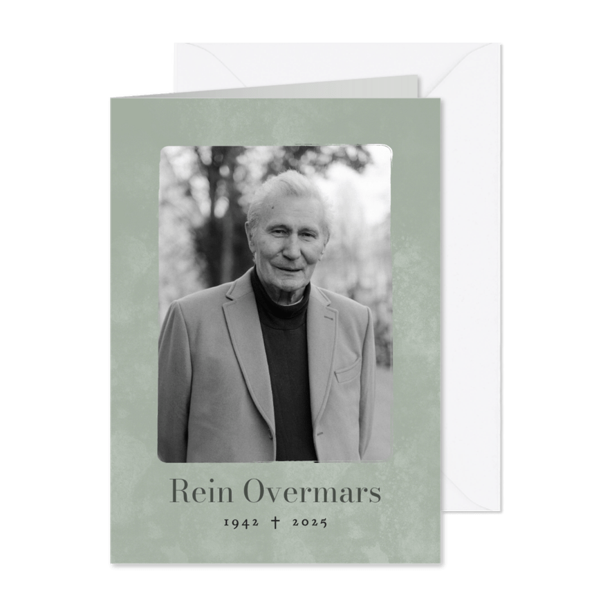 Stijlvol bidprentje groene waterverf met foto voor rouw - Kaartimpressie