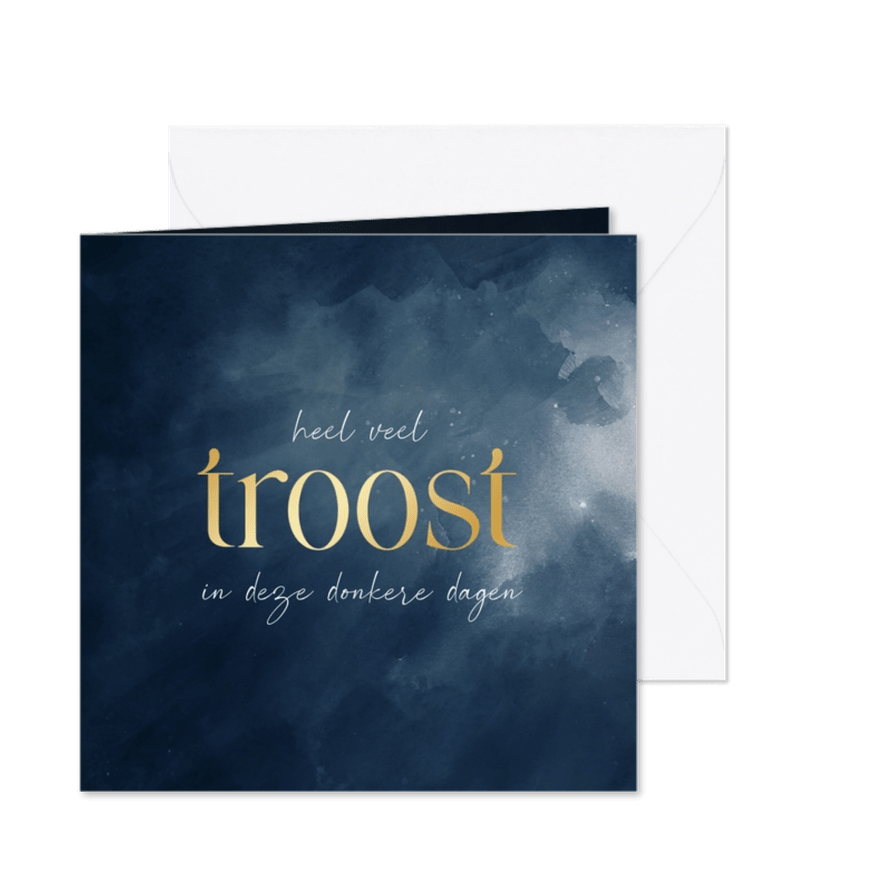 Stijlvol donkerblauw kaartje troost in goudlook - Kaartimpressie