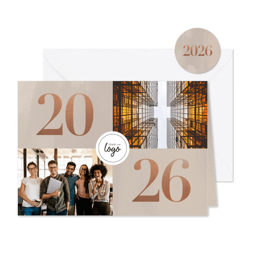 Stijlvol en zakelijk 2026 nieuwjaarskaart met foto's - Kaartimpressie