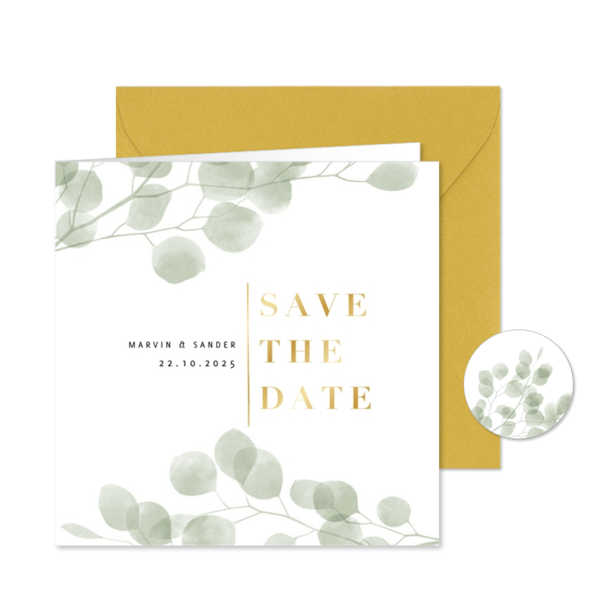 Stijlvol eucalyptus groene waterverf save the date kaart  - Kaartimpressie