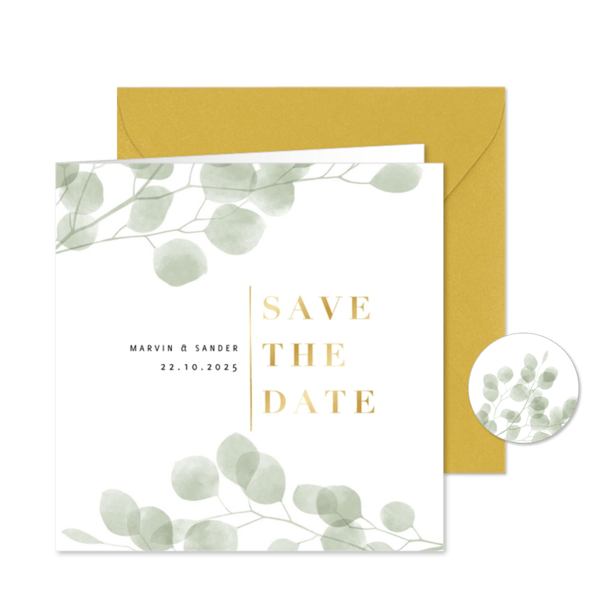 Stijlvol eucalyptus groene waterverf save the date kaart - Kaartimpressie