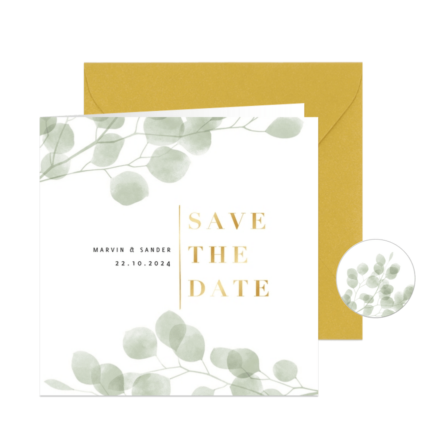 Stijlvol eucalyptus groene waterverf save the date kaart  - Kaartimpressie