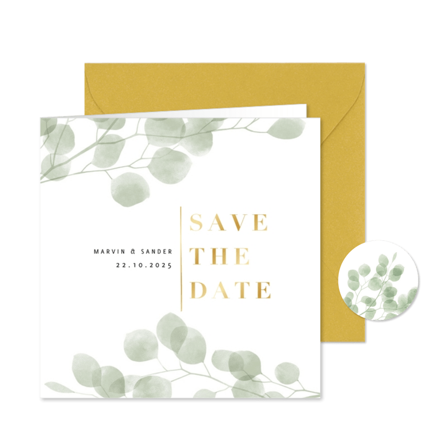 Stijlvol eucalyptus groene waterverf save the date kaart - Kaartimpressie