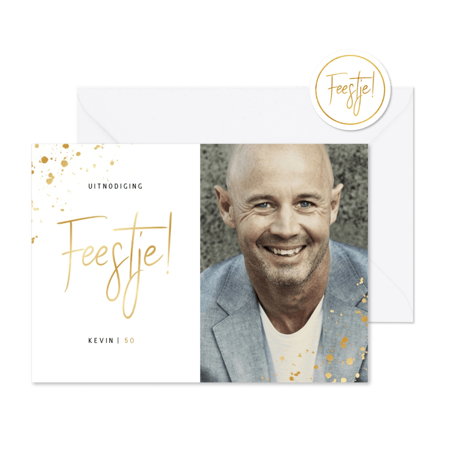 Stijlvol feestje in goudlook eigen foto uitnodiging - Kaartimpressie