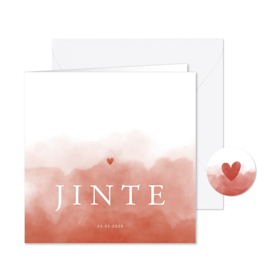 Stijlvol fries geboortekaartje terra waterverf met hartje - Kaartimpressie