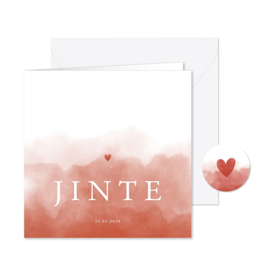 Stijlvol fries geboortekaartje terra waterverf met hartje - Kaartimpressie