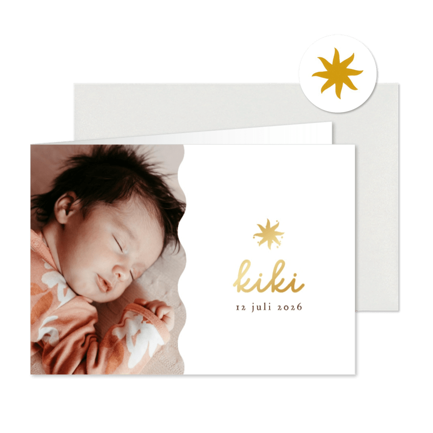 Stijlvol geboortekaartje boho zon silhouet goud foto - Kaartimpressie