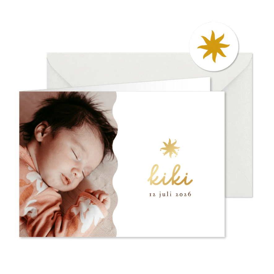 Stijlvol geboortekaartje boho zon silhouet goud foto - Kaartimpressie