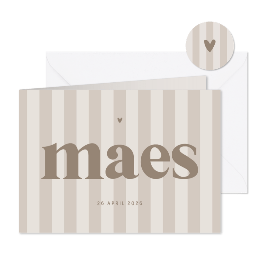 Stijlvol geboortekaartje in grijze beige kleuren gestreept - Kaartimpressie