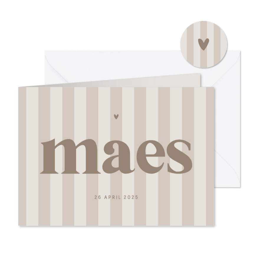 Stijlvol geboortekaartje in grijze beige kleuren gestreept - Kaartimpressie
