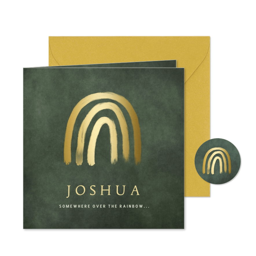 Stijlvol geboortekaartje jongen met goudlook regenboogje - Kaartimpressie