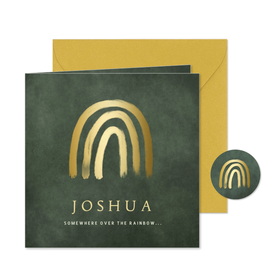 Stijlvol geboortekaartje jongen met goudlook regenboogje - Kaartimpressie