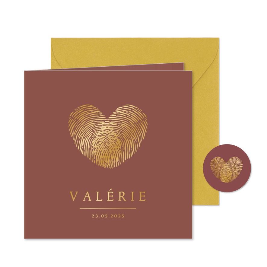 Stijlvol geboortekaartje meisje met hart uit vingerafdrukken - Kaartimpressie