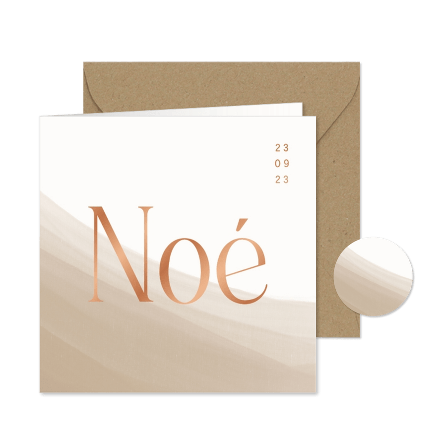 Stijlvol geboortekaartje met beige waterverf in de hoek - Kaartimpressie