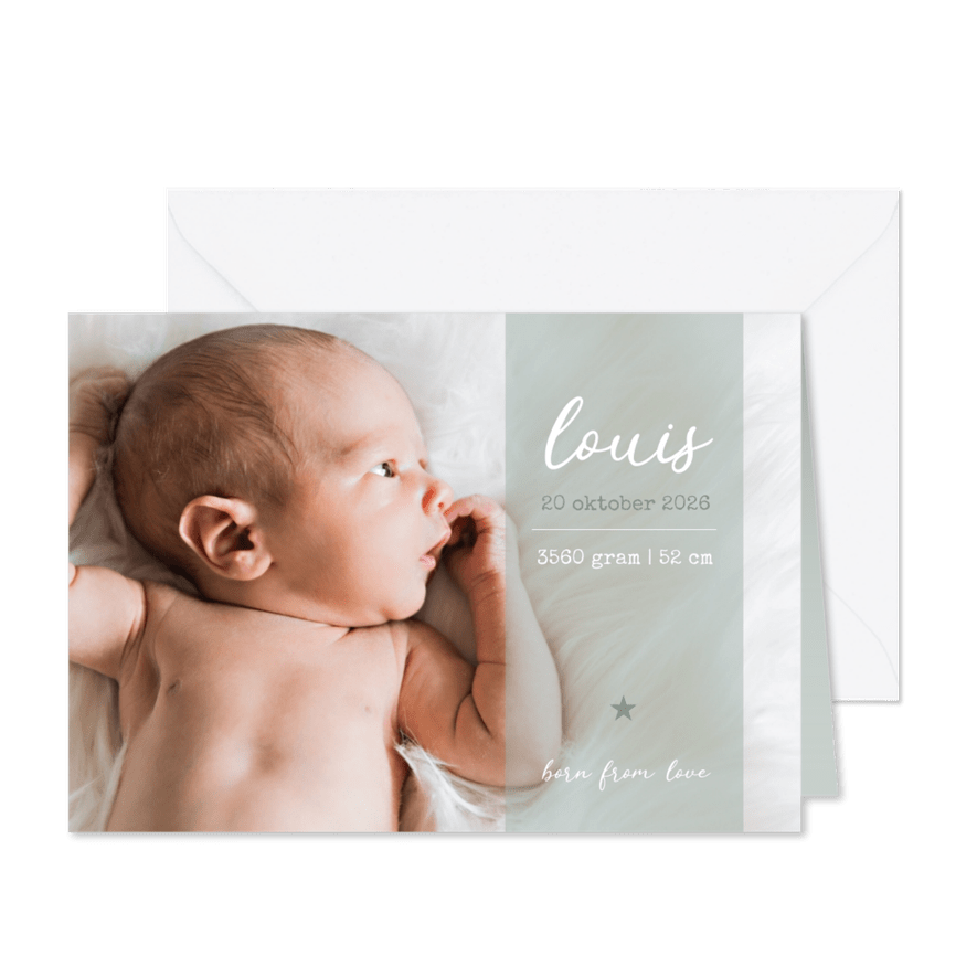 Stijlvol geboortekaartje met grote foto - Kaartimpressie