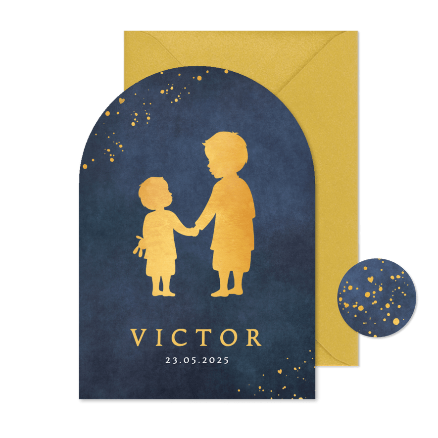 Stijlvol geboortekaartje silhouet broertjes in boogvorm - Kaartimpressie
