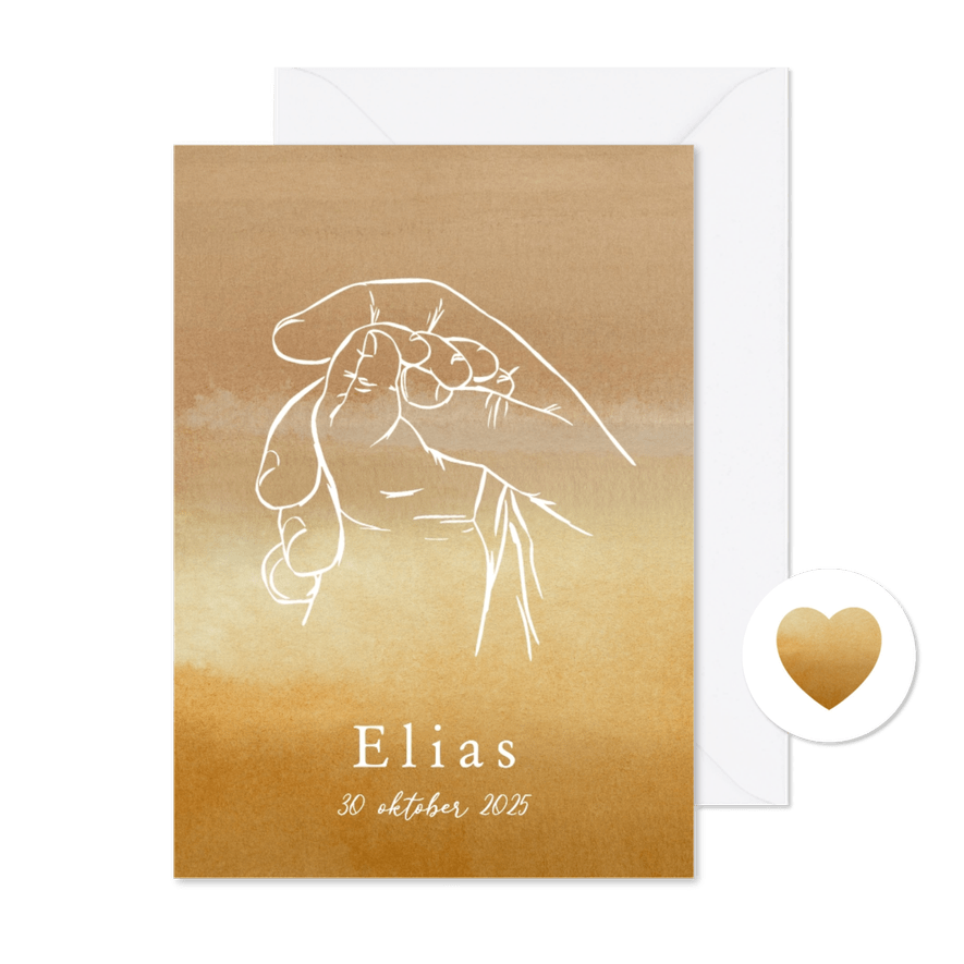 Stijlvol geboortekaartje watercolor lijnillustratie handen - Kaartimpressie