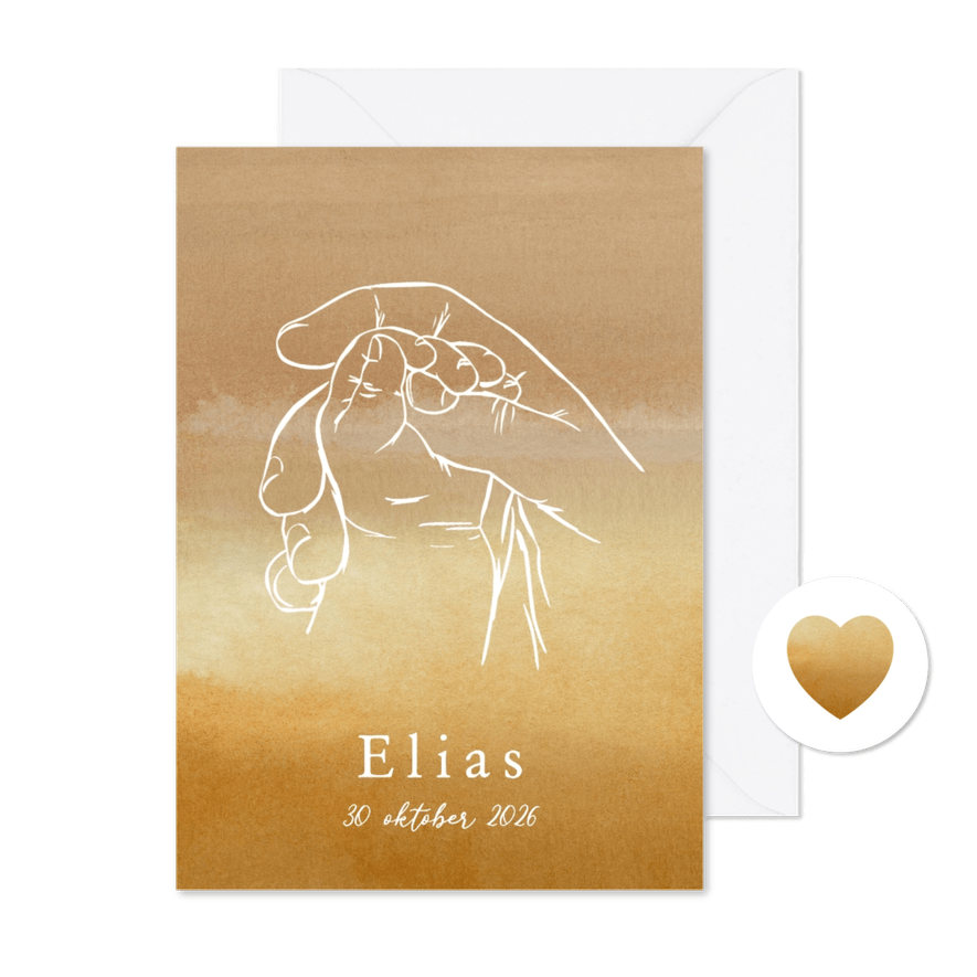 Stijlvol geboortekaartje watercolor lijnillustratie handen - Kaartimpressie