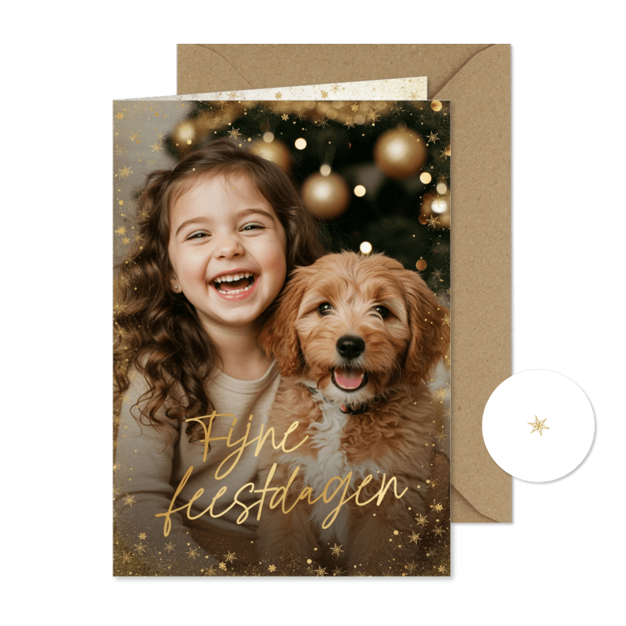 Stijlvol kerstkaartje eigen foto fijne feestdagen goud - Kaartimpressie