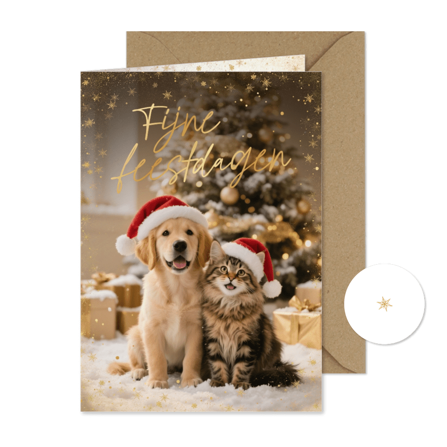 Stijlvol kerstkaartje grote foto fijne feestdagen goud - Kaartimpressie