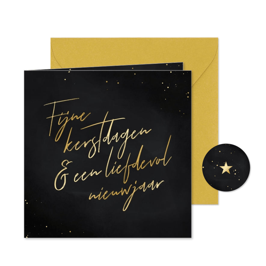 Stijlvol kerstkaartje liefdevol nieuwjaar zwart en goud - Kaartimpressie