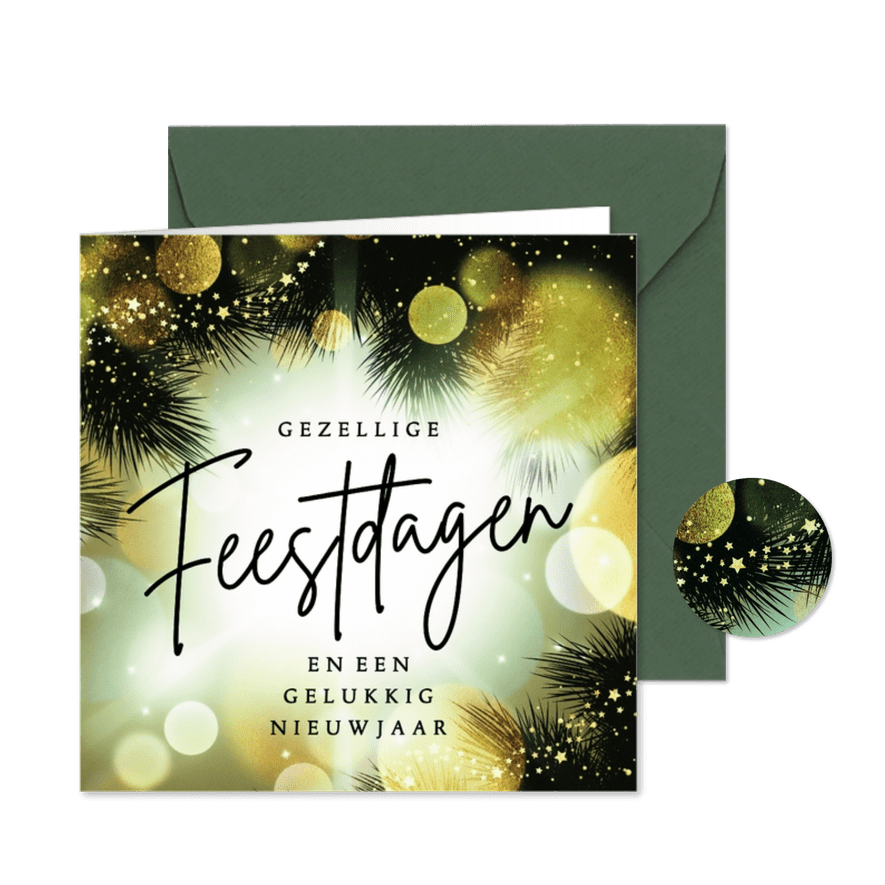 Stijlvol kerstkaartje met groen kerst licht - Kaartimpressie