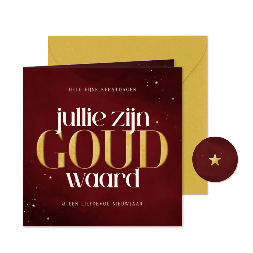 Stijlvol kerstkaartje rood jullie zijn goud waard - Kaartimpressie