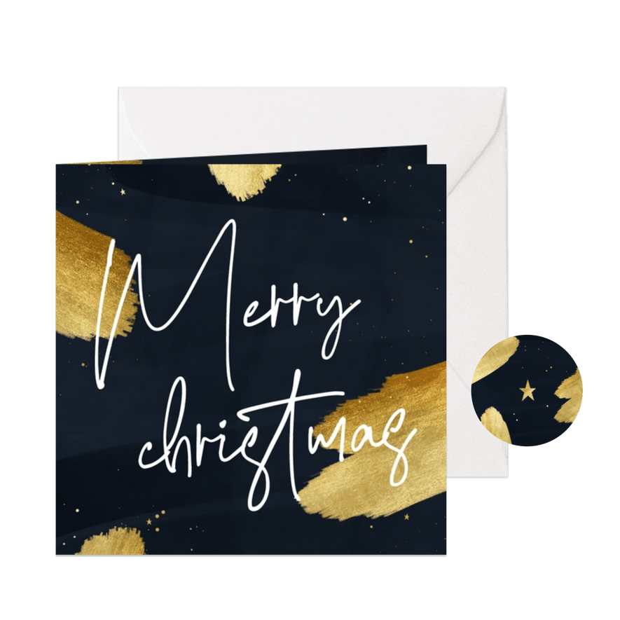 Stijlvol kerstkaartje typografie Merry Christmas gouden verf - Kaartimpressie