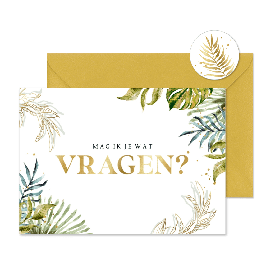 Stijlvol 'Mag ik je wat vragen?' bruidsmeisje botanisch goud - Kaartimpressie