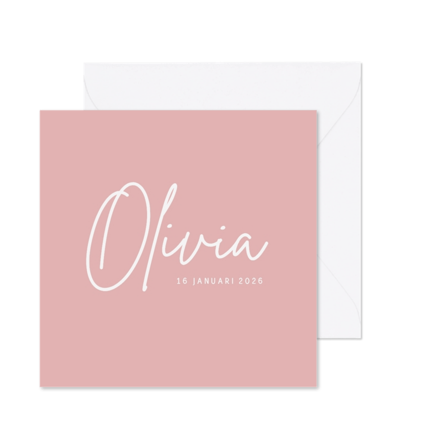 Stijlvol minimalistisch geboortekaartje meisje handlettering - Kaartimpressie