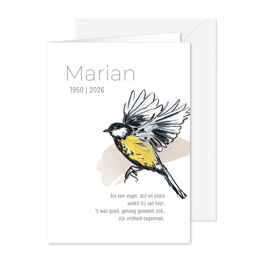 Stijlvol moderne rouwkaart illustratie koolmees waterverf - Kaartimpressie