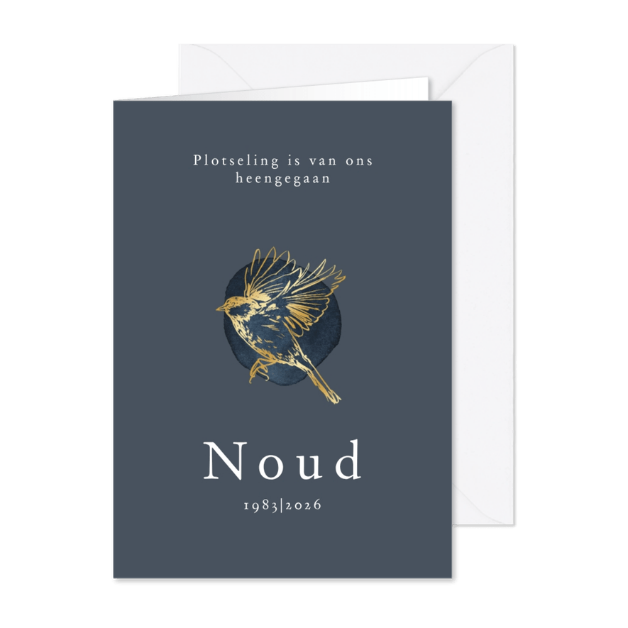 Stijlvol moderne rouwkaart watercolor illustratie vogel goud - Kaartimpressie
