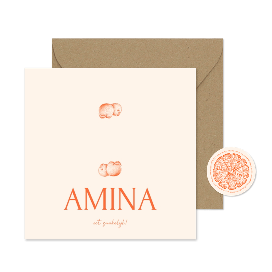 Stijlvol naamkaartje met lijntekening van fruit - Kaartimpressie