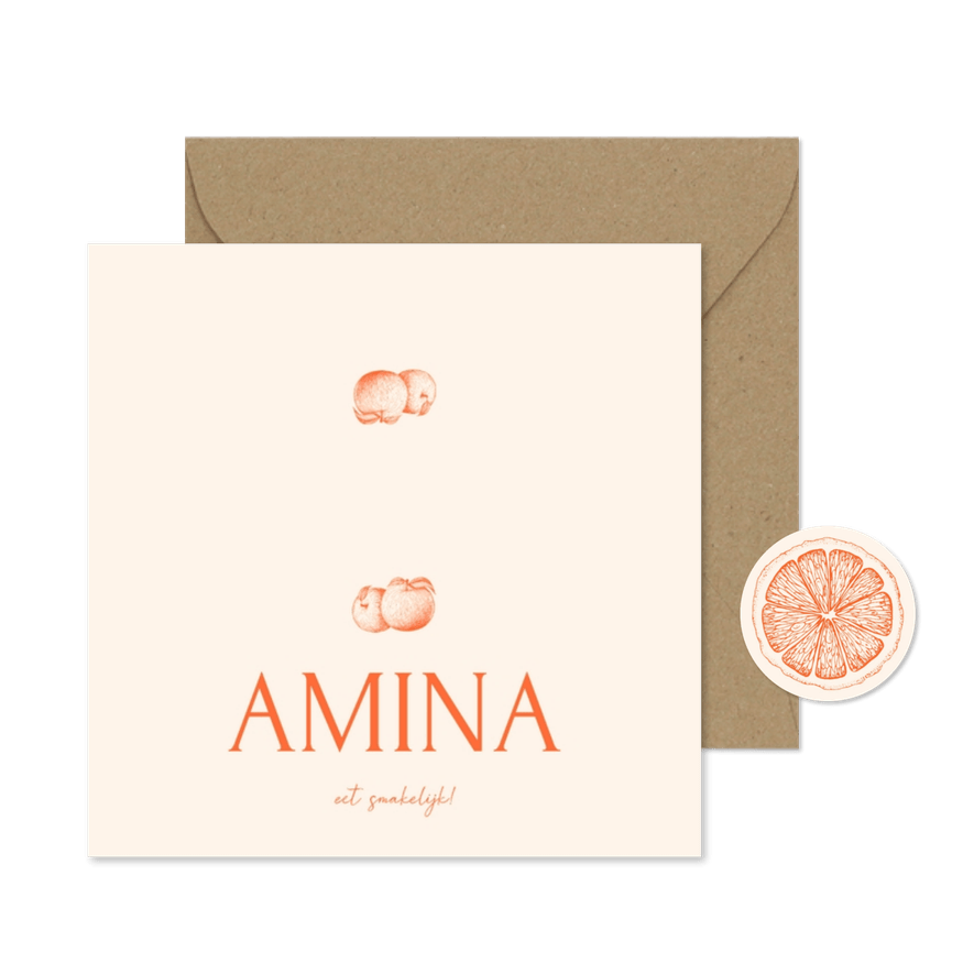Stijlvol naamkaartje met lijntekening van fruit - Kaartimpressie