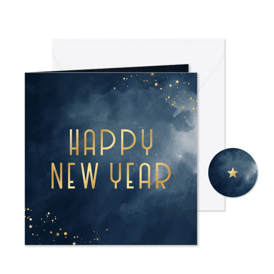 Stijlvol nieuwjaarskaartje donkerblauw met goud - Kaartimpressie