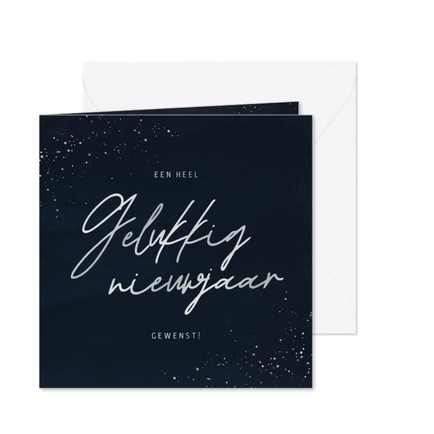 Stijlvol nieuwjaarskaartje gelukkig nieuwjaar zilver spetter - Kaartimpressie
