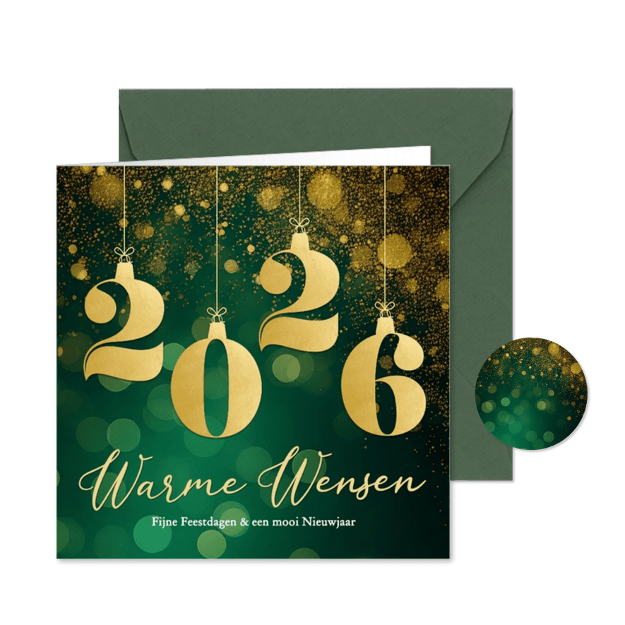 Stijlvol nieuwjaarskaartje groen met goud jaartal - Kaartimpressie