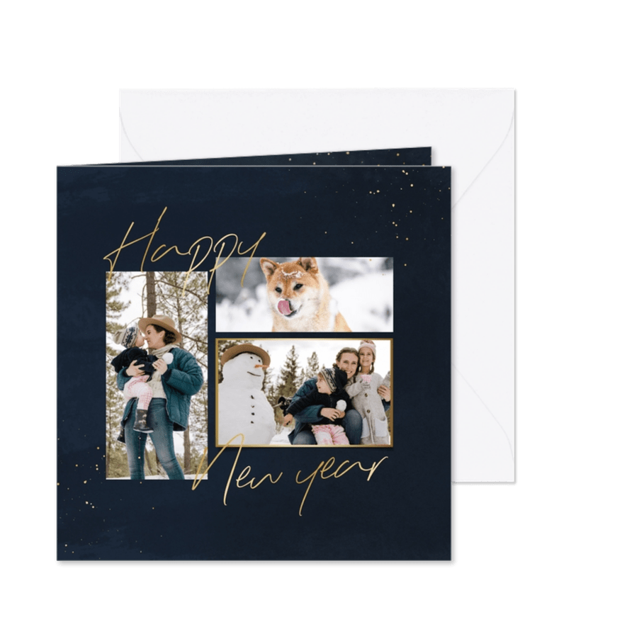 Stijlvol nieuwjaarskaartje happy new year fotocollage - Kaartimpressie