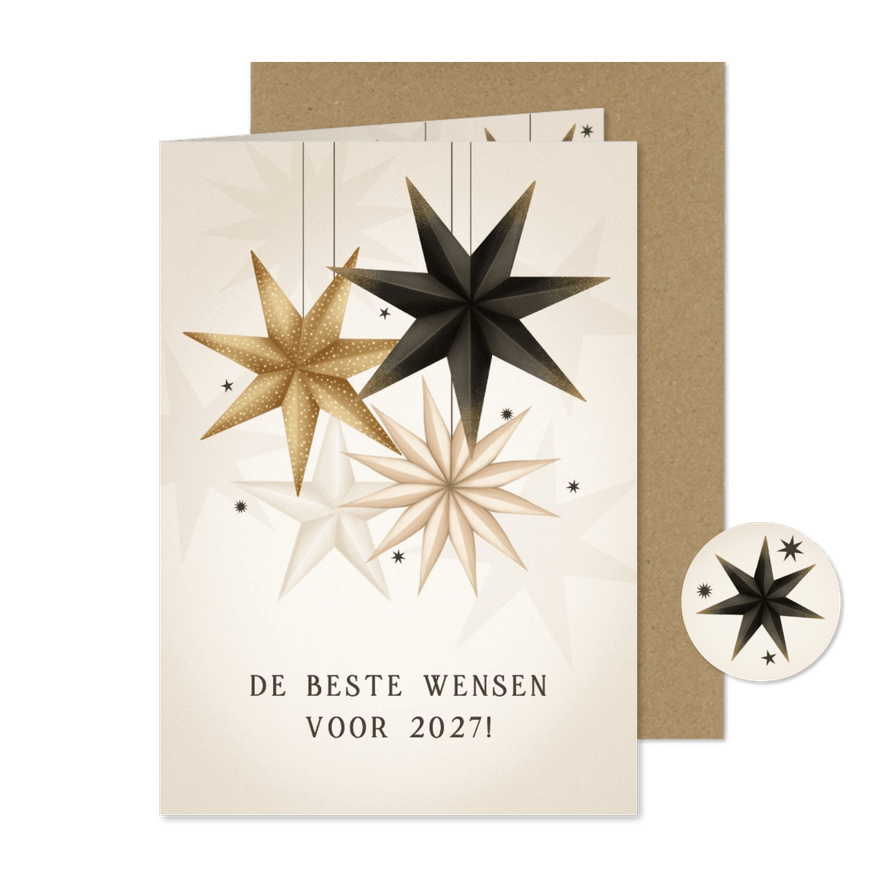 Stijlvol nieuwjaarskaartje papieren kerstster 'beste wensen' - Kaartimpressie