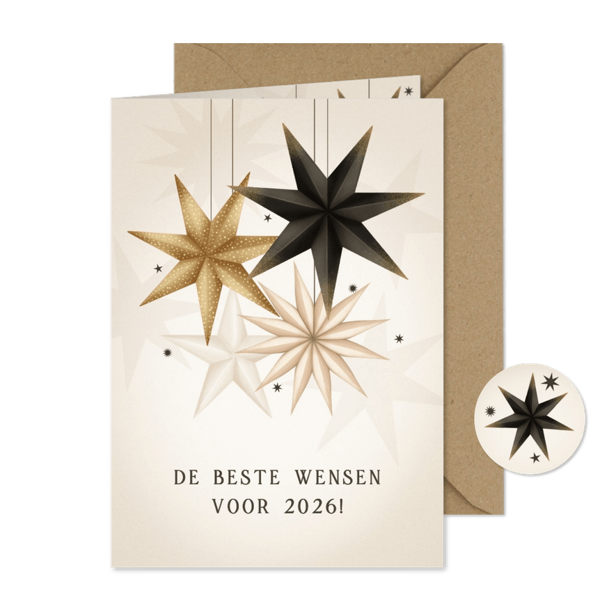 Stijlvol nieuwjaarskaartje papieren kerstster 'beste wensen' - Kaartimpressie