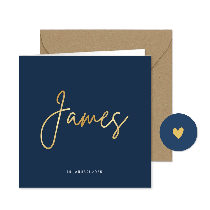 Stijlvol simpel geboortekaartje jongen met handschrift naam  - Kaartimpressie