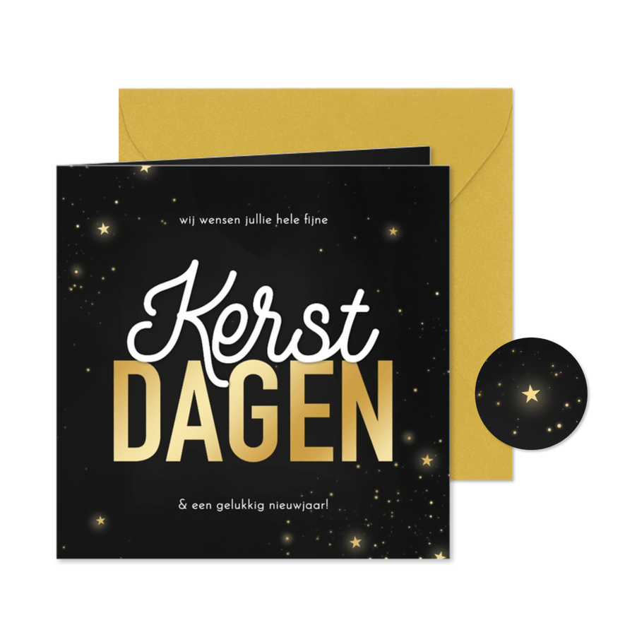 Stijlvol sprankelend kerstkaartje fijne kerstdagen goud wit - Kaartimpressie