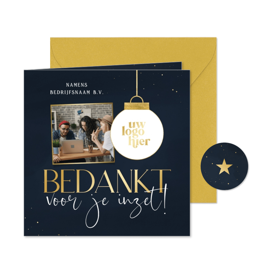Stijlvol zakelijk kerstkaartje foto's bedankt voor je inzet - Kaartimpressie