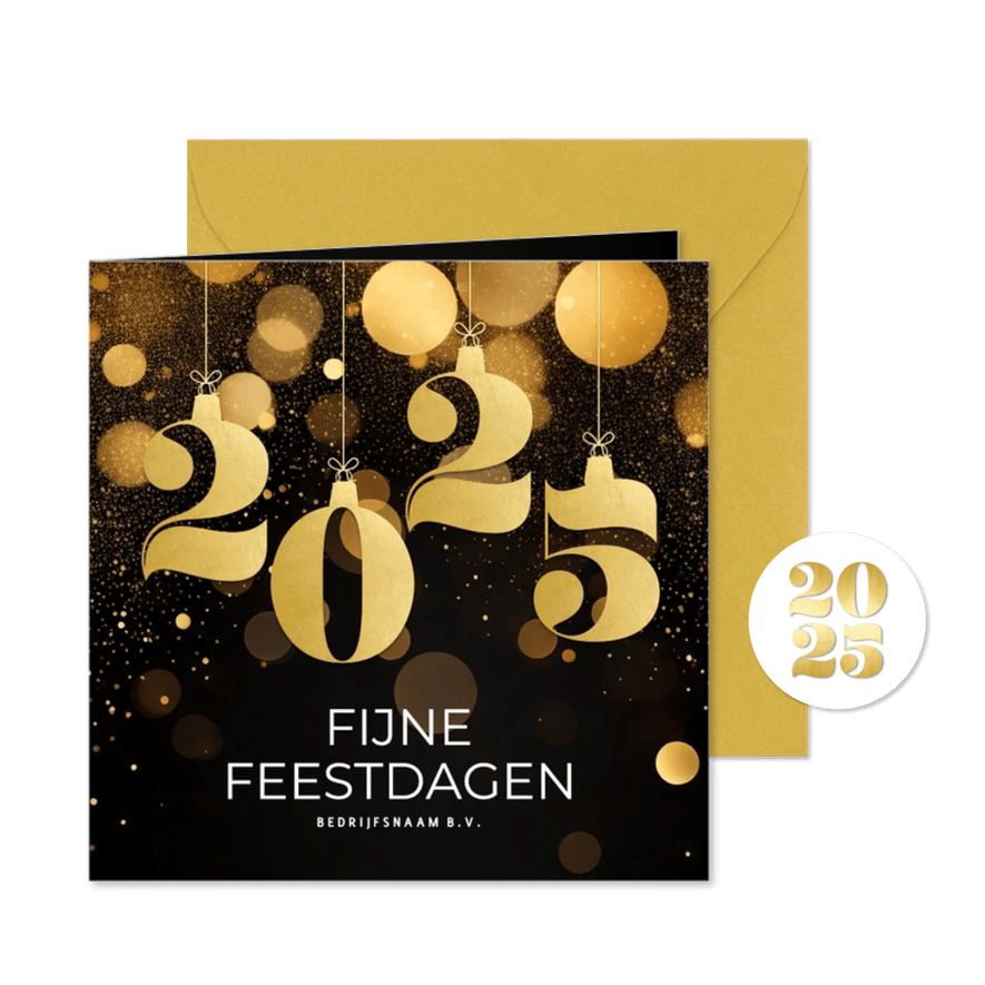 Stijlvol zakelijk kerstkaartje zwart met 2025 goud - Kaartimpressie