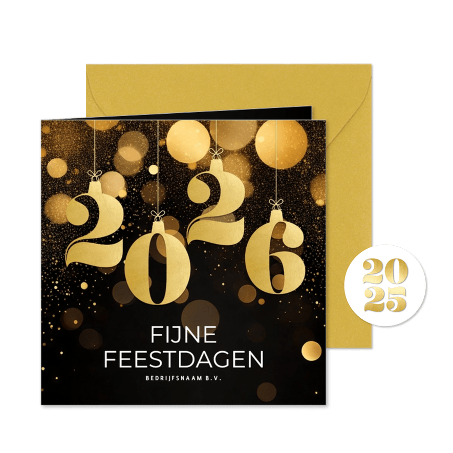 Stijlvol zakelijk kerstkaartje zwart met 2026 goud - Kaartimpressie