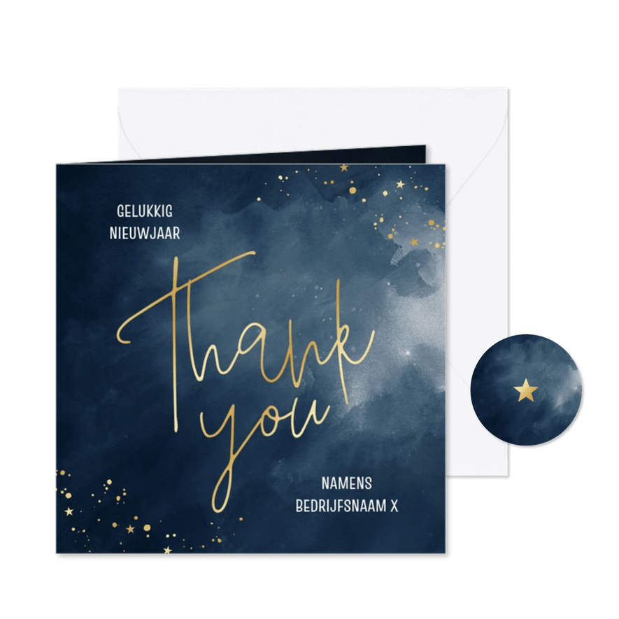 Stijlvol zakelijk nieuwjaarskaartje thank you  - Kaartimpressie