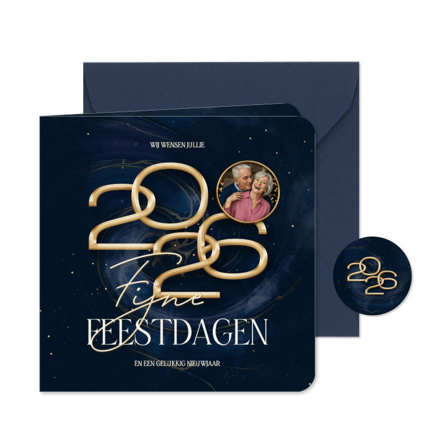 Stijlvolle 2026 kerstkaart met marmer swirl - Kaartimpressie