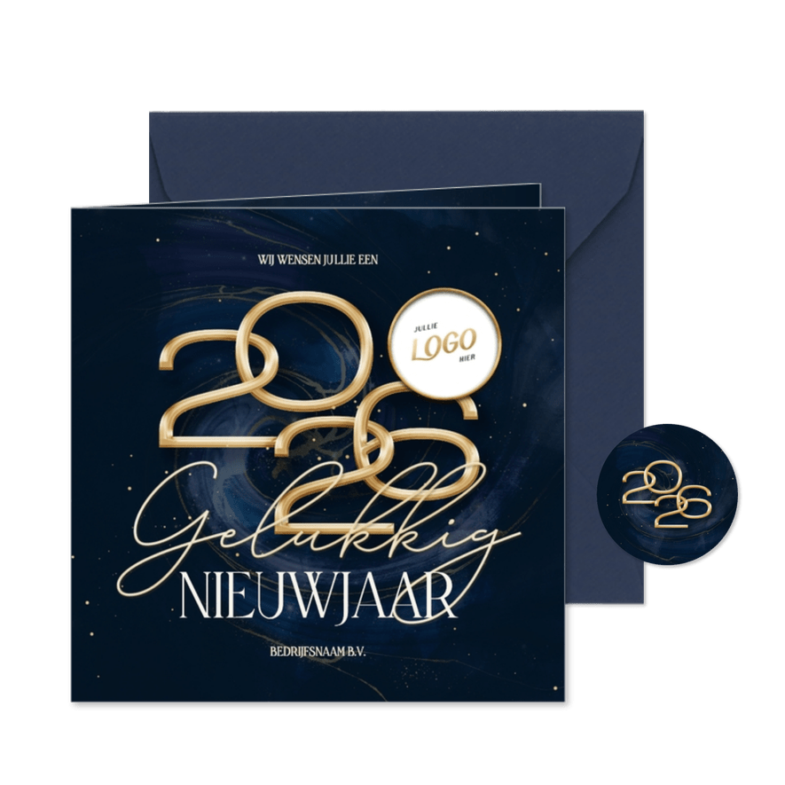 Stijlvolle 2026 zakelijke nieuwjaarskaart met marmer swirl - Kaartimpressie