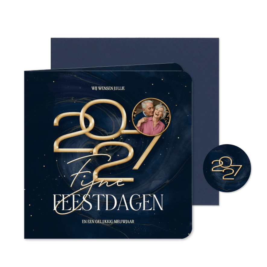 Stijlvolle 2027 kerstkaart met marmer swirl - Kaartimpressie